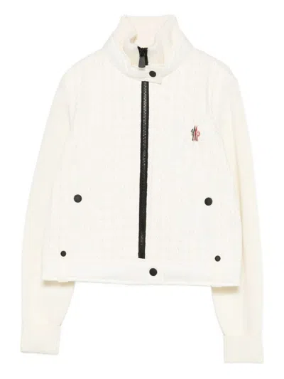 Moncler Quilted Cardigan With Ribbed Collar And Cuffs In White
