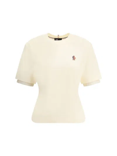 Moncler Cotton T-shirt With Ruffle And Triangle Detail In Ivory