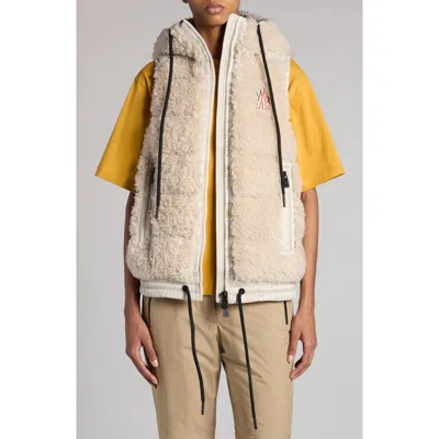 Moncler Grenoble Teddy Bear Hooded Down Vest In Beige