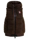 Moncler Hooded Fleece Vest In Brown