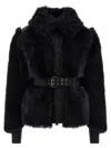 Moncler Belted Waist Down Jacket With High Collar In Black