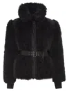 Moncler Valdivian Shearling Belted-waist Faux-fur Jacket In Black