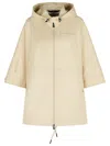 Moncler 'vorassay' Nylon Cape Featuring Drawstring Waist In Beige