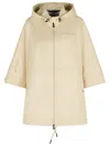 Moncler 'vorassay' Nylon Cape Featuring Drawstring Waist In Cream