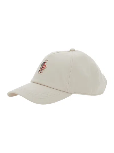 Moncler Grenoble White Baseball Cap With Logo Patch On The Front In Cotton Woman In Neutral