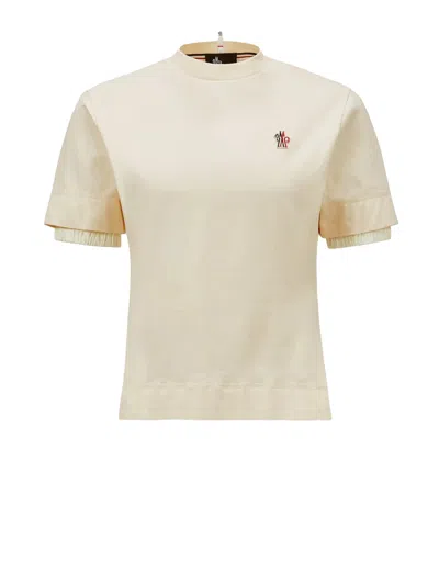 Moncler Grenoble Mc Natural T-shirt Embroidered Logo In Yellow