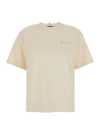 Moncler Grenoble White T-shirt With Logo Printed On The Front And Logo Patch On The Sleeve In Cotton In Neutral