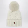 Moncler Ivory Virgin Wool Hat With Pompom In White