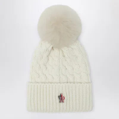 Moncler White Wool Hat With Pom Pom