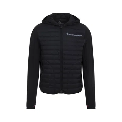 Moncler Striped Detailing Cotton Blend Hooded Jacket In Black