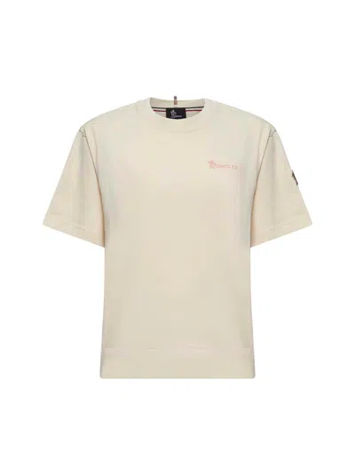 Moncler Grenoble Women Beige Cotton Logo T-shirt In Neutral