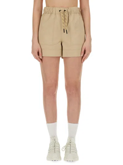 Moncler Bermuda With Logo In Beige