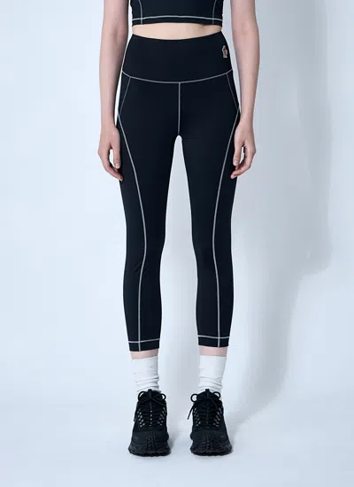 Moncler Logo Leggings Featuring Contrast Stitching In Black