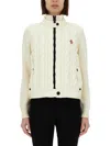 Moncler Grenoble Women Padded Jacket With Wool Sleeves In Cream