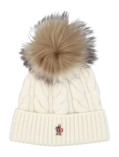 Moncler Grenoble Wool And Cashmere Beanie With Pom Pom In White
