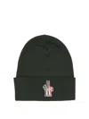 Moncler S Olive Logo-embroidered Virgin-wool Beanie Hat In Brown