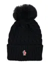 Moncler Wool Hat Featuring Cable Knit And Pom Detail In Black
