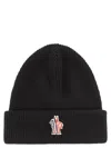 Moncler Grenoble Black Ribbed Beanie With Logo Patch In Wool Man In Black