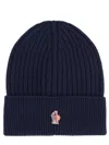 Moncler L Beanie Hat With Logo Patch In Blue
