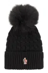 Moncler Virgin Wool Beanie W/ Pompom In Black