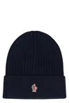 Moncler Grenoble Logo Patch Knitted Beanie In Black