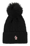 Moncler Wool Hat Featuring Cable Knit And Pom Detail In Black