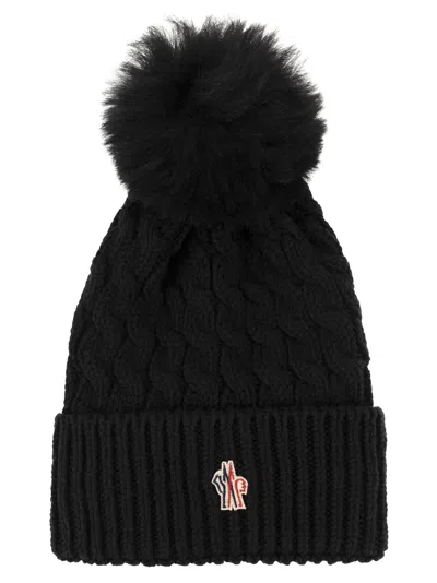 Moncler Grenoble Wool Hat With Pom Pom In Black