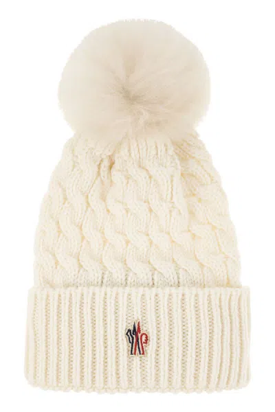 Moncler Grenoble Wool Hat With Pom Pom In Neutral