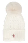 Moncler Ivory Virgin Wool Hat With Pompom In White