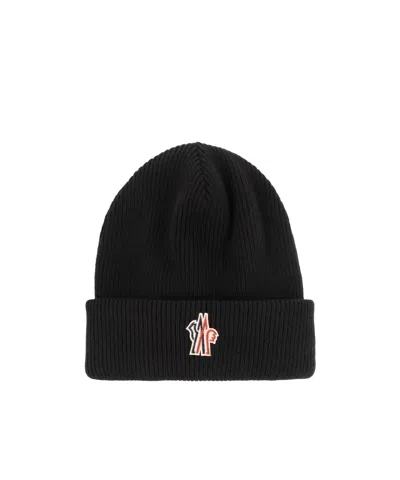 Moncler Grenoble Wool Logo Beanie In Black