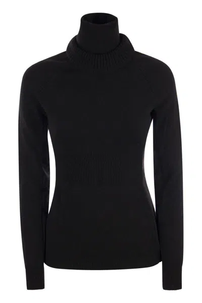 Moncler Wool  Fleece Polo Neck Jumper In Black