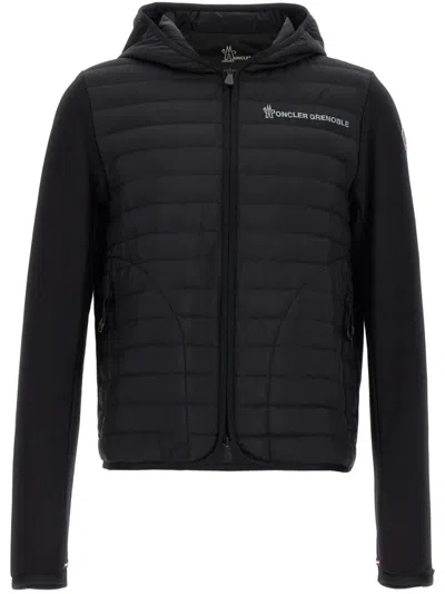 Moncler Grenoble Zip-up Cardigan With Quilted Detailing And Hood In Black