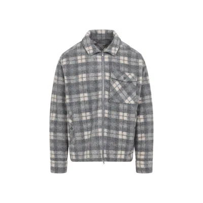 MONCLER GREY CHECKED ZIP-UP SHIRT
