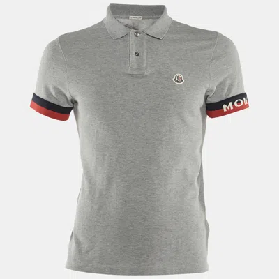 Pre-owned Moncler Grey Cotton Logo Sleeve Detail Polo T-shirt S