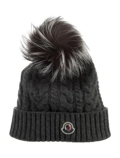 Pre-owned Moncler Grey Cotton  Winter Beanie With Fur In Gray
