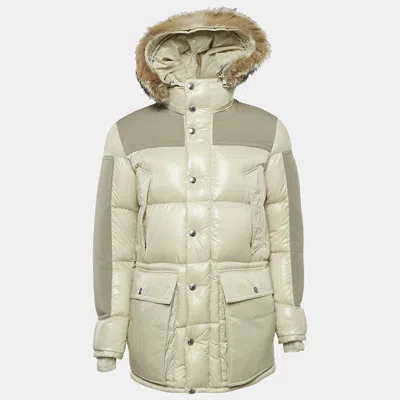 Pre-owned Moncler Grey Fur Trim Hood Nylon Down Puffer Jacket M