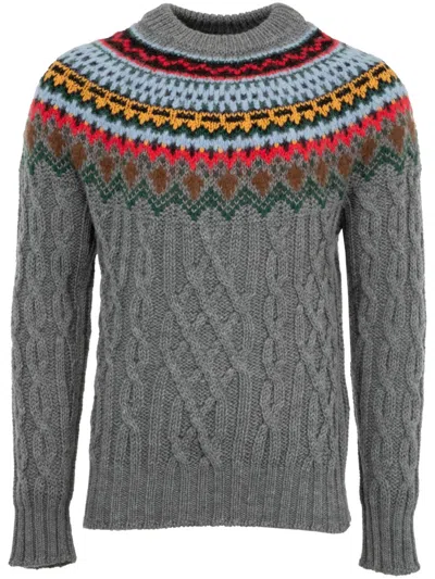MONCLER GREY JACQUARD KNIT SWEATER