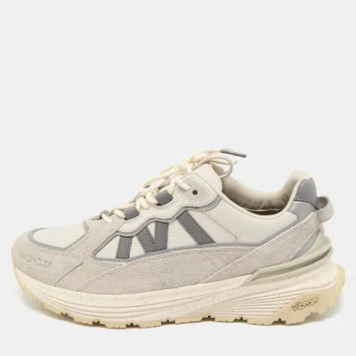Pre-owned Moncler Grey Leather And Suede Lite Runner Sneakers Size 44