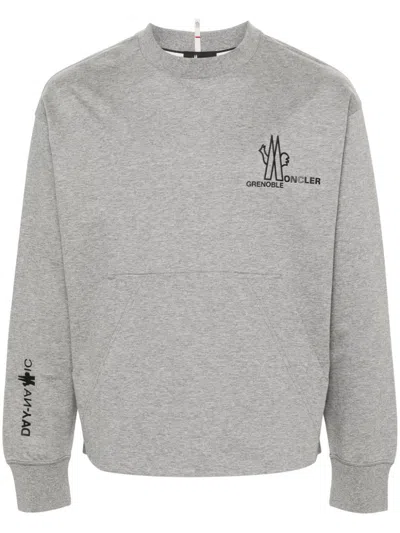 Moncler Grey Logo Print Cotton Sweatshirt