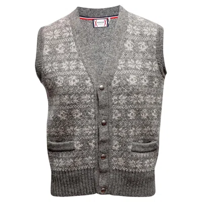 Pre-owned Moncler Grey  Wool Patterned Button-up Vest Size Us S In Gray