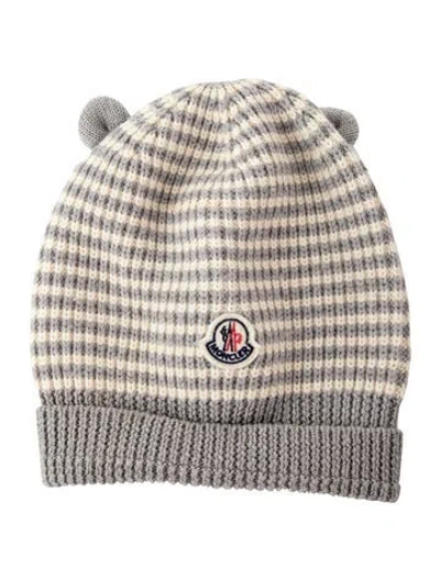 Pre-owned Moncler Grey Pattern Print Wool Beanie Hat; Designer Size Xs In Gray