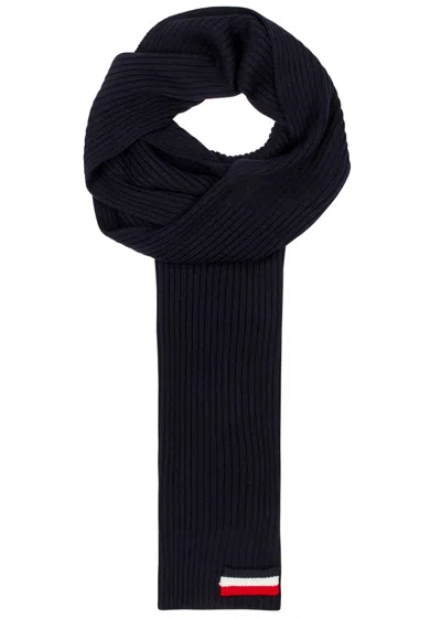 Moncler Grey Ribbed-knit Wool Scarf In Black