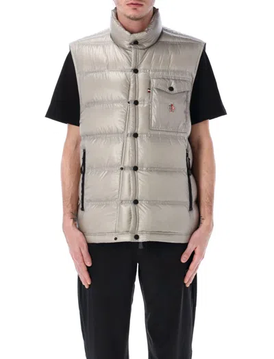 MONCLER GREY SLEEVELESS LOGO PADDED JACKET