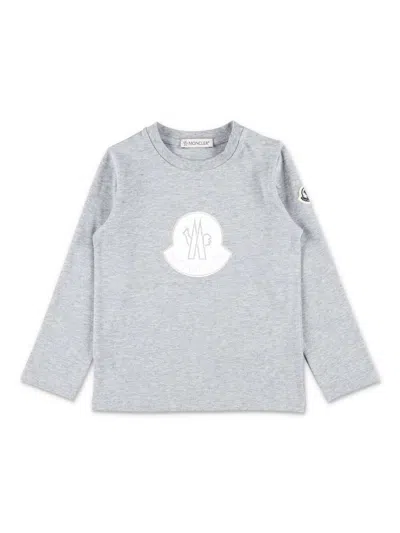 Moncler Kids' Grey T-shirt With Logo Print In Gray