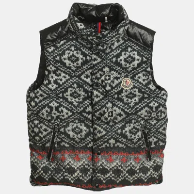 Pre-owned Moncler Grey Tweed Print Nylon Vest 10 Years In Gray