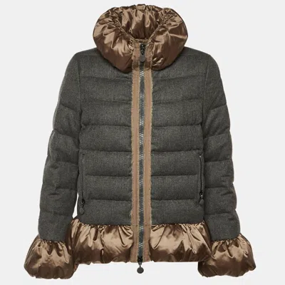 Pre-owned Moncler Grey Wool Satin Trim Down Jacket M In Gray