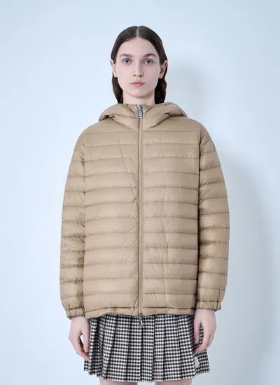 Moncler Grimpante Reversible Hooded Short Down Jacket In Sand