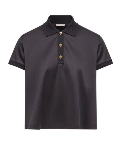 Moncler Grosgrain Logo Cotton Polo Shirt In Blue