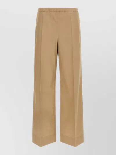 Moncler Grosgrain Logo Patch Straight Leg Trousers In Brown