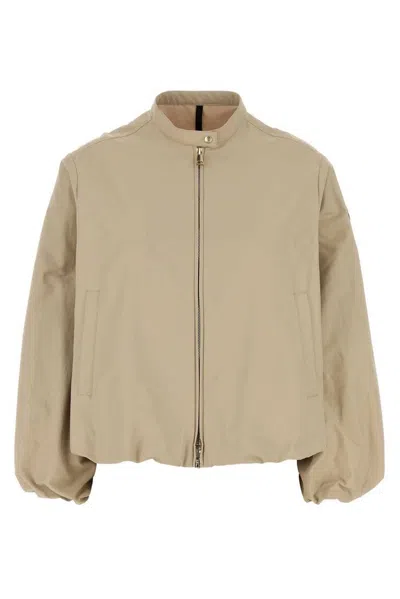 Moncler Short Cotton Blend Gruissan Bomber Jacket In Beige O Tan